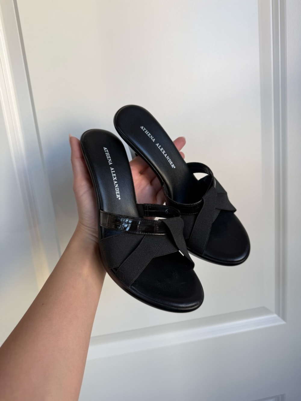 Athena Alexander Black Slide Mule Heels Size 6